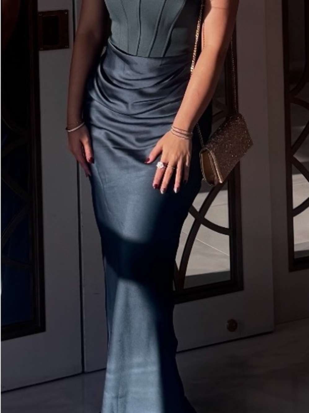 Forever New Navy Satin Fitted Maxi Dress